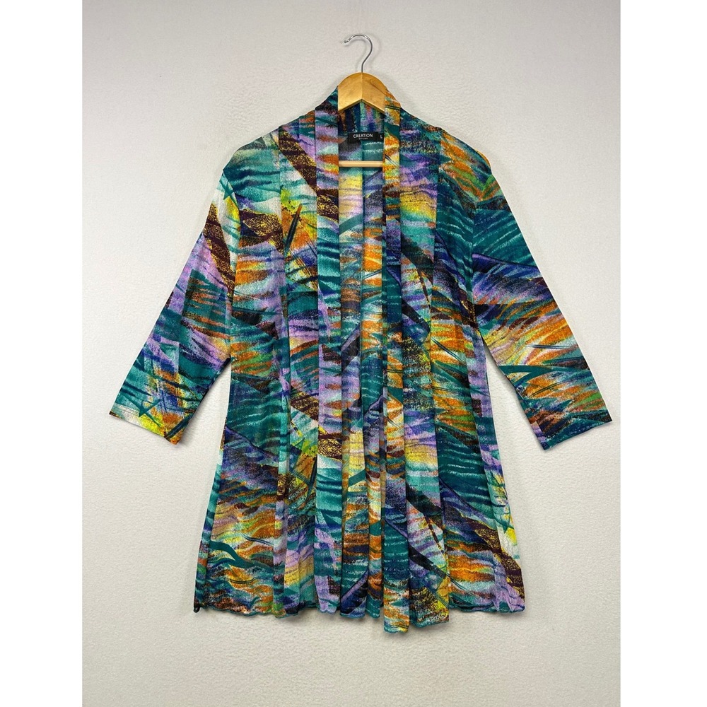 Artistic Boho Creation Women Large Multi Color Abstract Mesh Open Cardigan Layer